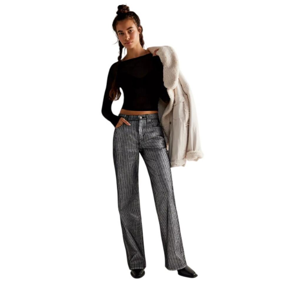 We The Free Tinsley Metallic Stripe Mid Rise Straight Leg Baggy Jeans 29